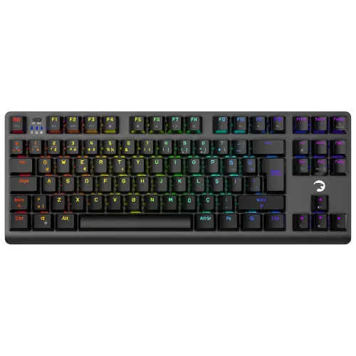 GamePower Eva 7 60M Mekanik Kablolu, 2.4Ghz, Bluetooth 3 Mod Blue Switch Türkçe Q 88 Tuş USB RGB Gaming Klavye - 3 Yıl Garantili