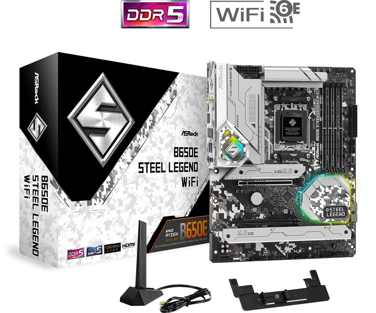 Asrock B650E Steel Legend WiFi 90-MXBJY0-A0UAYZ AMD B650 Soket AM5 DDR5 7600+(OC)MHz ATX Gaming (Oyuncu) Anakart