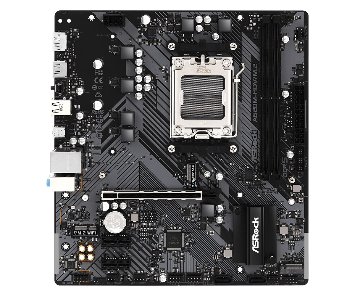 Asrock A620M-HDV/M.2 90-MXBLL0-A0UAYZ AMD A620 Soket AM5 DDR5 6400+(OC)MHz mATX Gaming (Oyuncu) Anakart