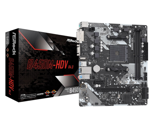 Asrock B450M-HDV R4.0 90-MXB9N0-A0UAYZ AMD B450 Soket AM4 DDR4 3200+(OC)MHz mATX Gaming (Oyuncu) Anakart