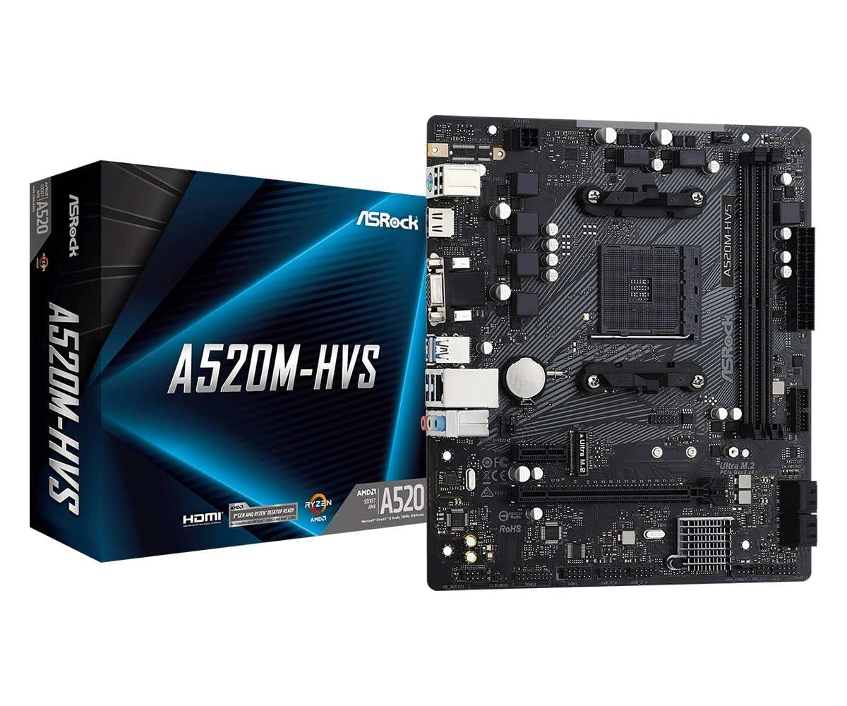 Asrock A520M-HVS 90-MXBE60-A0UAYZ AMD A520 Soket AM4 DDR4 4733+(OC)MHz mATX Gaming (Oyuncu) Anakart