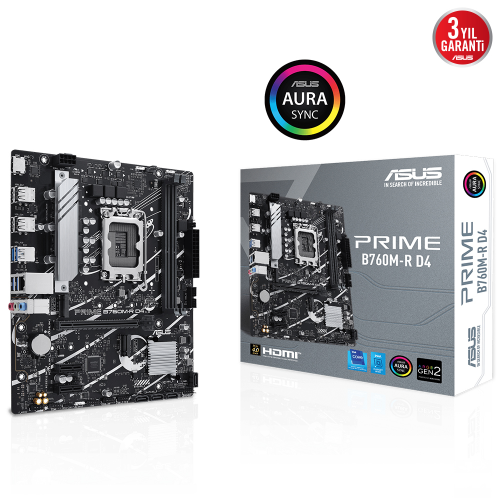 ASUS PRIME B760M-R D4 Intel B760 Soket 1700 DDR4 5333(OC)MHz mATX Gaming (Oyuncu) Anakart