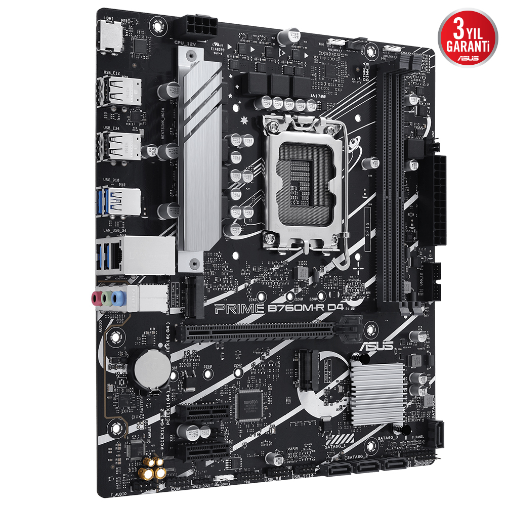 ASUS PRIME B760M-R D4 Intel B760 Soket 1700 DDR4 5333(OC)MHz mATX Gaming (Oyuncu) Anakart