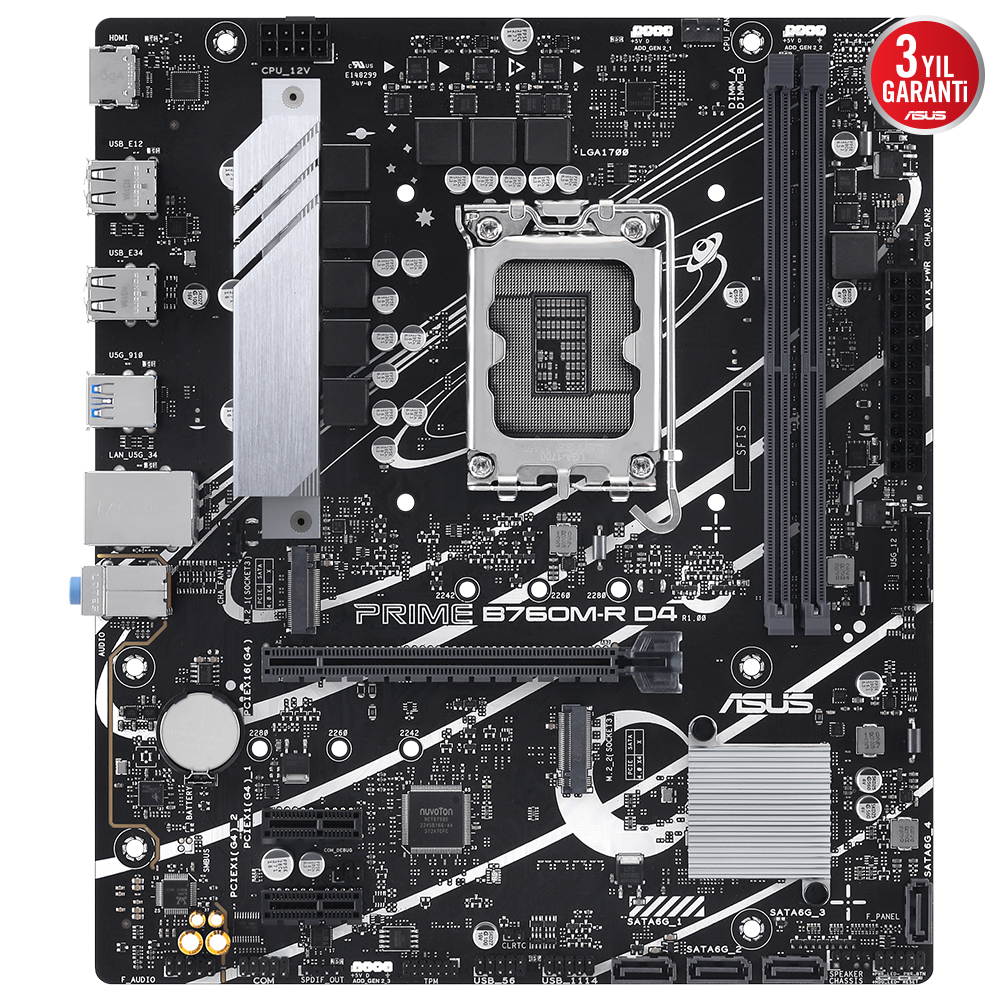 ASUS PRIME B760M-R D4 Intel B760 Soket 1700 DDR4 5333(OC)MHz mATX Gaming (Oyuncu) Anakart