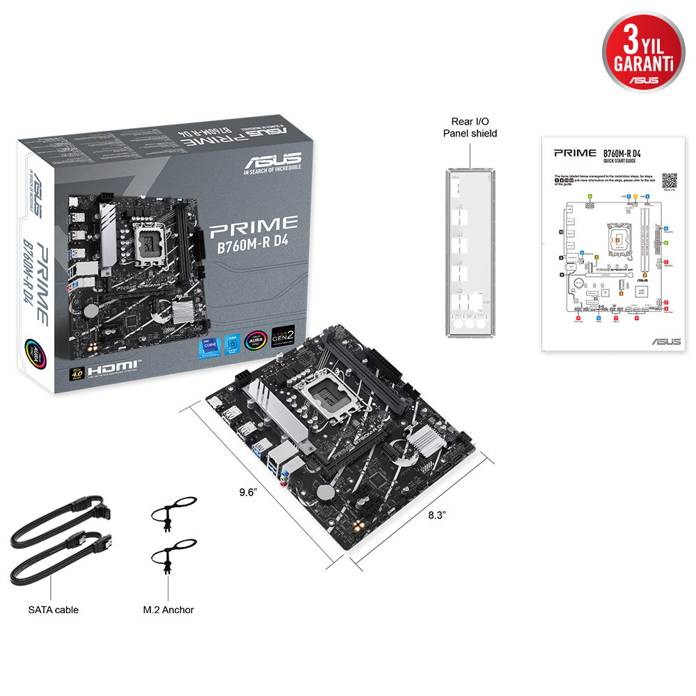 ASUS PRIME B760M-R D4 Intel B760 Soket 1700 DDR4 5333(OC)MHz mATX Gaming (Oyuncu) Anakart