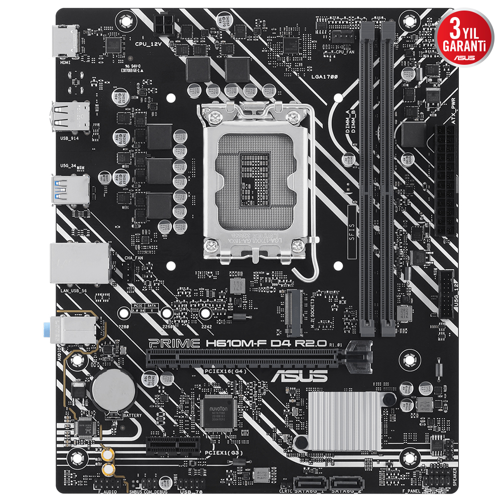 ASUS PRIME H610M-F D4 R2.0-CSM Intel H610 Soket 1700 DDR4 3200MHz mATX Gaming (Oyuncu) Anakart