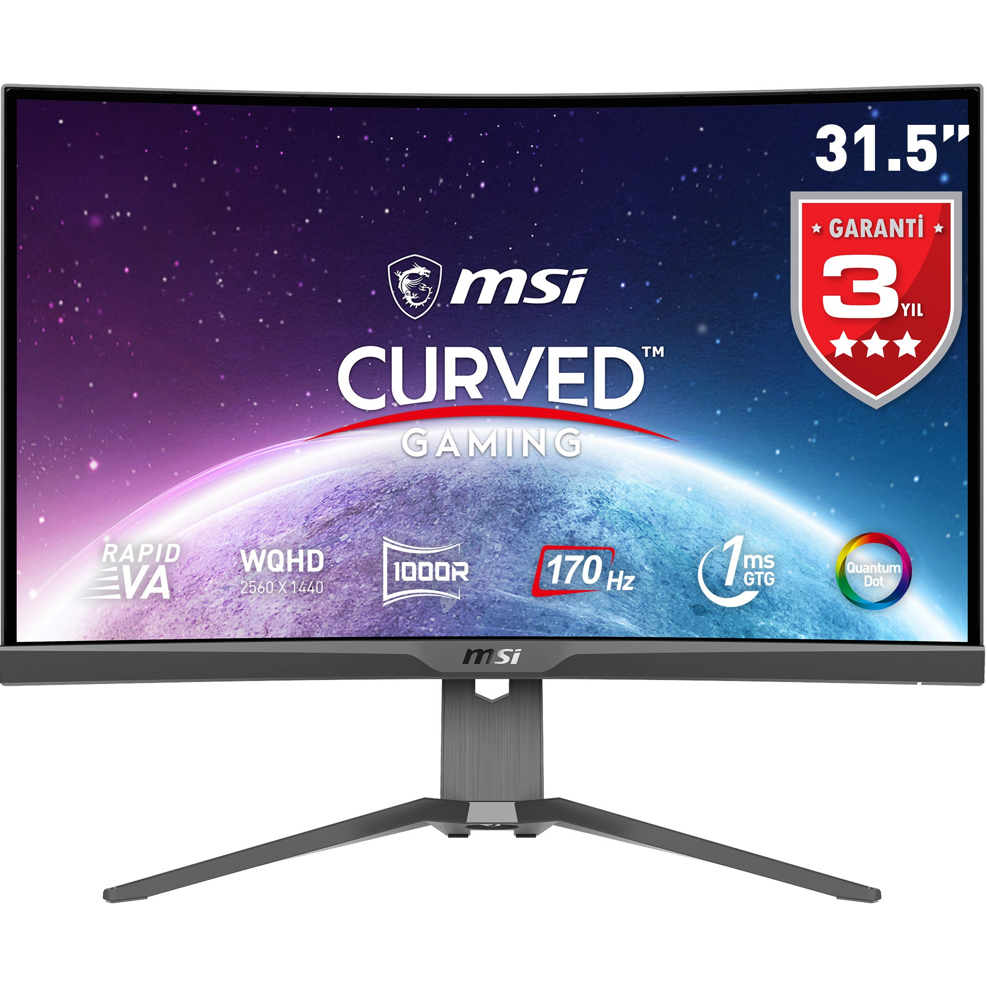 MSI MAG 325CQRF QD 31.5″ 2560x1440 170Hz 1ms FreeSync Premium WQHD Rapid VA Curved Gaming (Oyuncu) Monitör