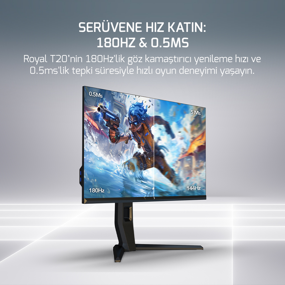 GamePower Royal T20 27″ RGB 180Hz 0.5Ms 2K QHD Flat IPS Pivot 2xUsb 3.0 HDR400 FreeSync, Gsync Gaming Monitör (Sıfır Ölü Piksel Garantili)