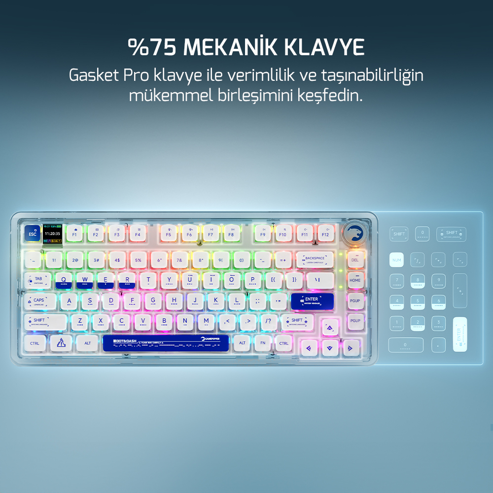 GamePower Gasket Pro RGB Wireless/Bluetooth/Kablolu Mekanik Red Switch Gasket Gaming Klavye