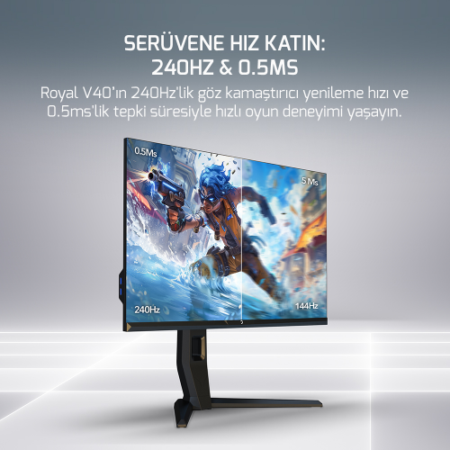 GamePower Royal V40 27″ RGB 240Hz 0.5Ms 2K QHD Flat IPS Pivot 2xUsb 3.0 HDR400 FreeSync, Gsync Gaming Monitör (Sıfır Ölü Piksel Garantili)