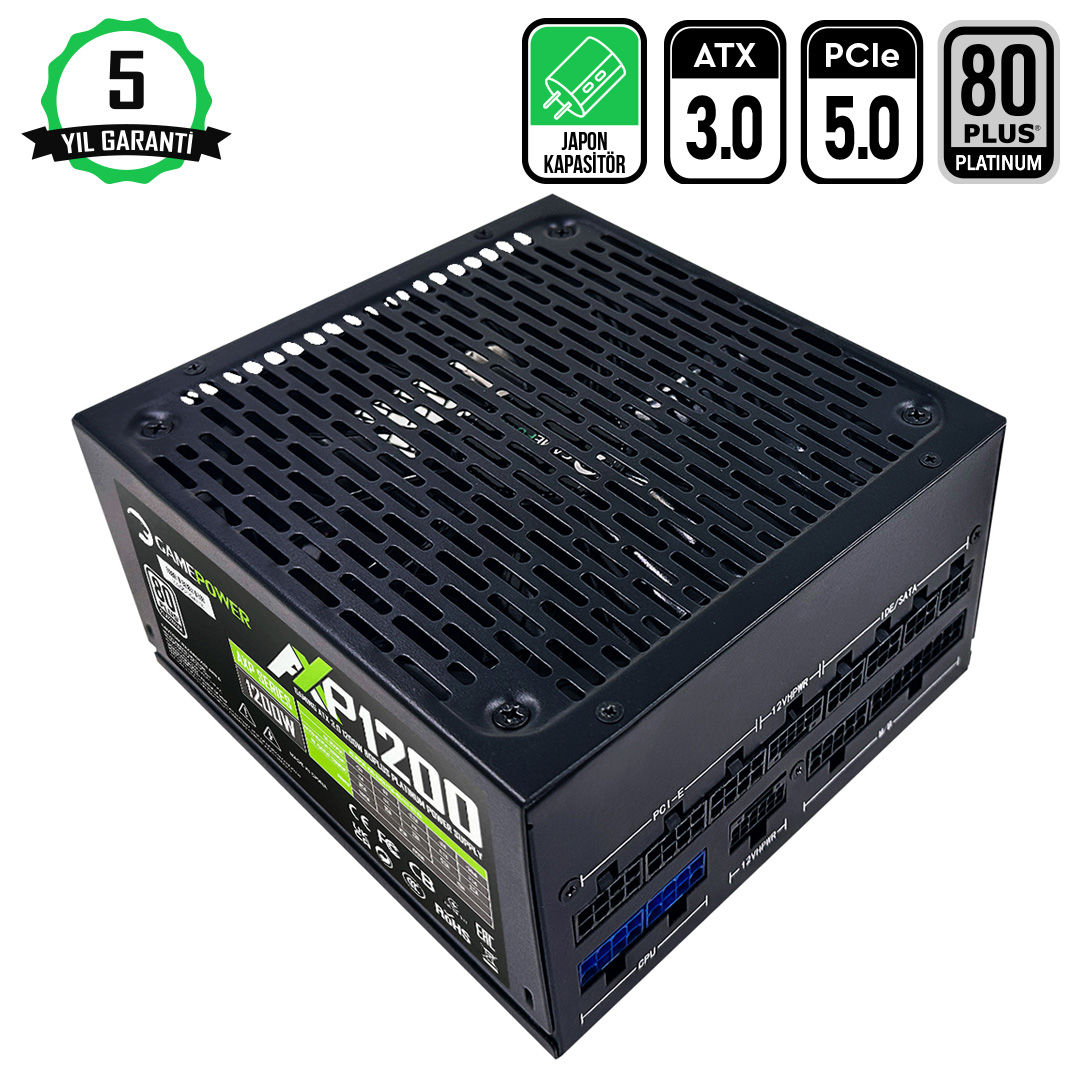 GamePower AXP-1200 14CM 1200W Platinum 80+ ATX 3.0 PCI-E 5.0 Power Supply - 5 Yıl Garantili