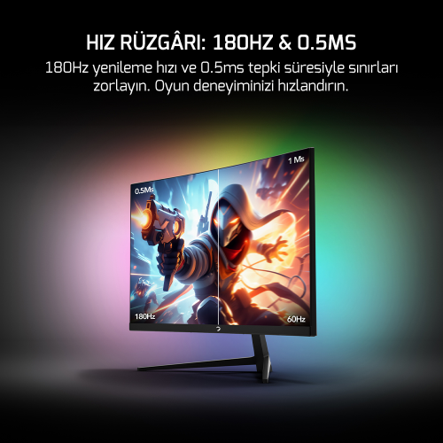 GamePower Vivid T40 24″ Curved RGB 180Hz 0.5ms FHD Va Panel 2x2W Speaker Gaming Monitör (Sıfır Ölü Piksel Garantili)