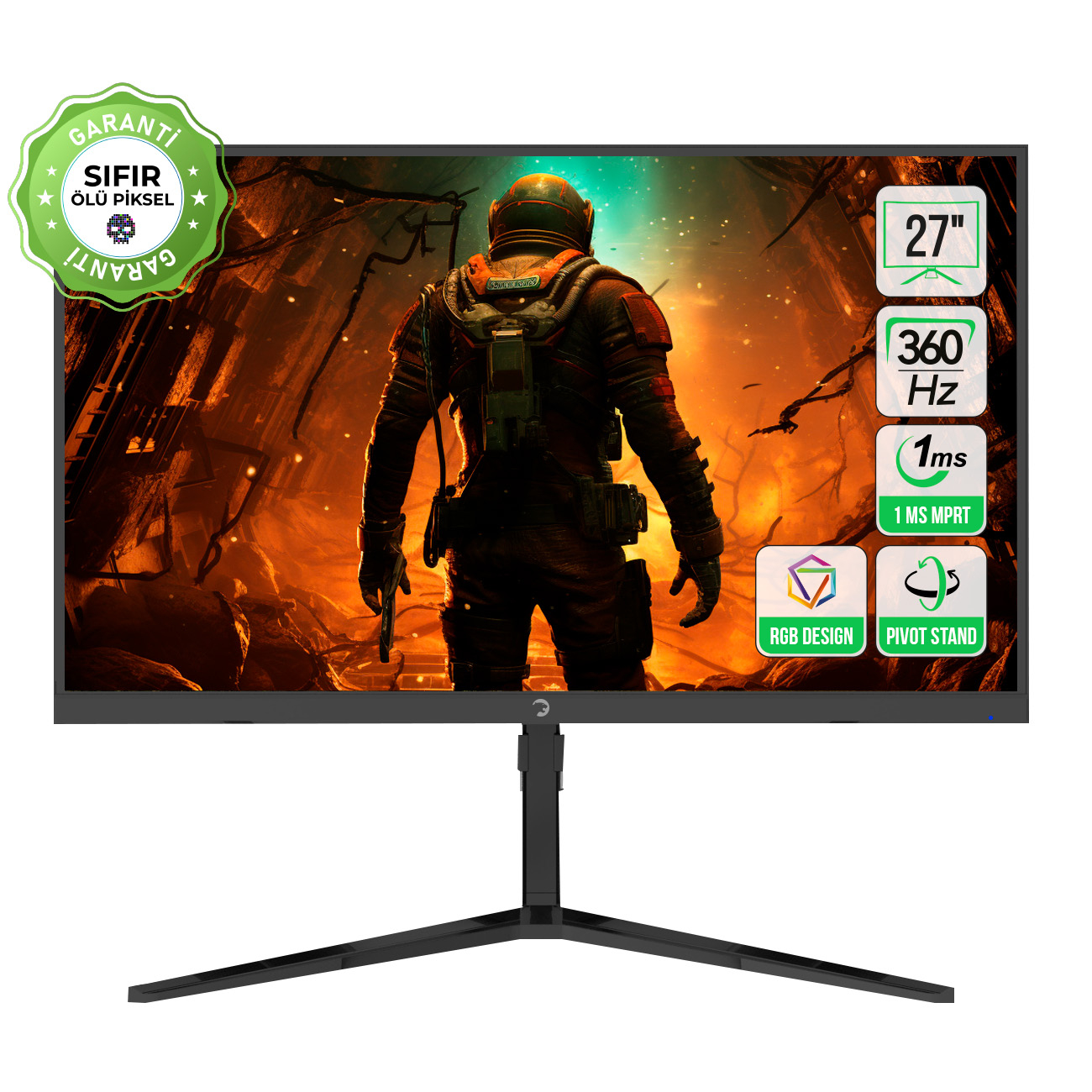 GamePower Rapid 27″ 1ms 360Hz Flat Fast IPS FHD RGB Pivot Speaker Gaming Monitör (Sıfır Ölü Piksel Garantili)