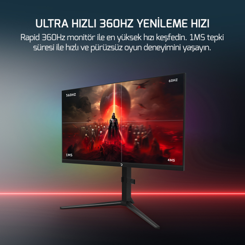 GamePower Rapid  27″ 1ms 360Hz Flat Fast IPS FHD RGB Pivot Speaker Gaming Monitör (Sıfır Ölü Piksel Garantili)