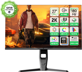 GamePower Royal T20 27″ RGB 180Hz 0.5Ms 2K QHD Flat IPS Pivot 2xUsb 3.0 HDR400 FreeSync, Gsync Gaming Monitör (Sıfır Ölü Piksel Garantili)