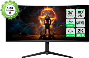 GamePower WQ34 34″ 1ms 180Hz Curved 2K UWQHD 3440*1440 Pivot 21:9 Gaming Monitör (Sıfır Ölü Piksel Garantili)