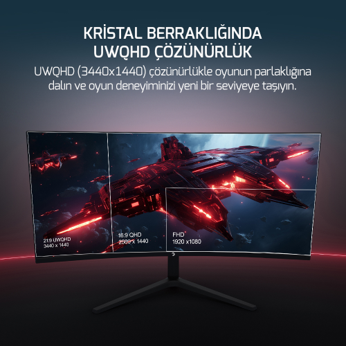 GamePower WQ34 34″ 1ms 180Hz Curved 2K UWQHD 3440*1440 Pivot 21:9 Gaming Monitör (Sıfır Ölü Piksel Garantili)