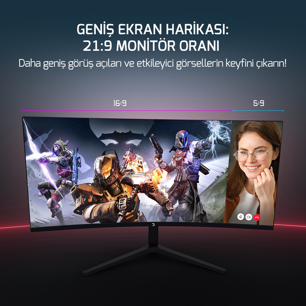 GamePower WQ34 34″ 1ms 180Hz Curved 2K UWQHD 3440*1440 Pivot 21:9 Gaming Monitör (Sıfır Ölü Piksel Garantili)
