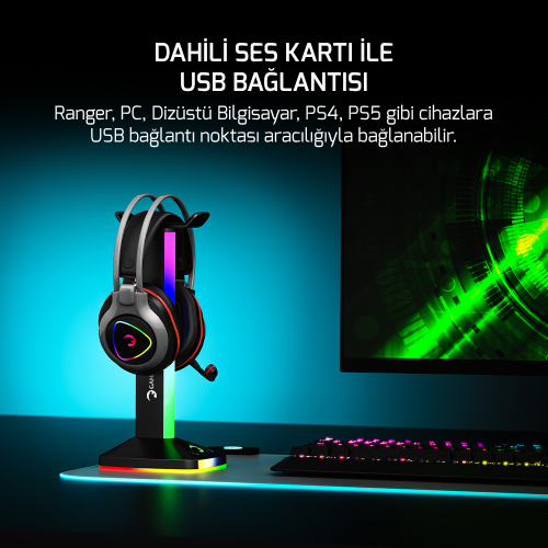 GamePower Ranger Siyah 7.1 Surround RGB Gaming Kulaklık