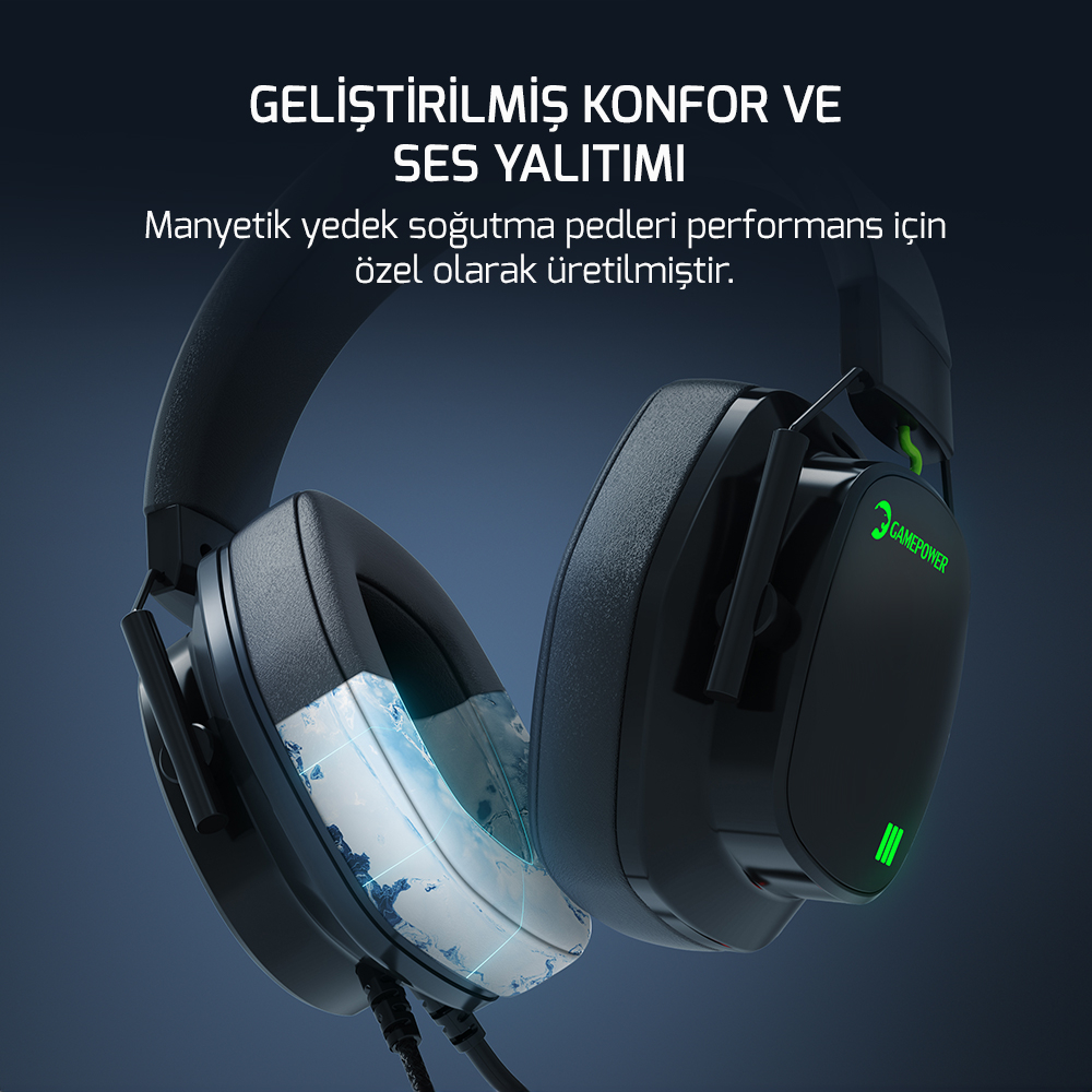 Gamepower Kai Titanium X Siyah Manyetik Pad Gaming Kulaklık (2*3.5mm Jak Dönüştürücü Kablo Hediyeli)