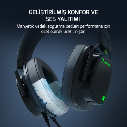 Gamepower Kai Titanium X Siyah Manyetik Pad Gaming Kulaklık (2*3.5mm Jak Dönüştürücü Kablo Hediyeli) 