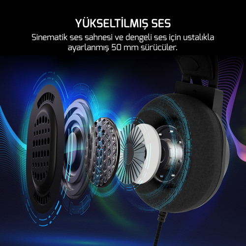 GamePower Voldon Siyah 7.1 Surround Rainbow Gaming Kulaklık
