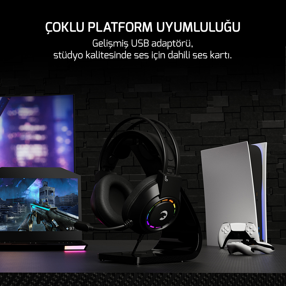 GamePower Voldon Siyah 7.1 Surround Rainbow Gaming Kulaklık