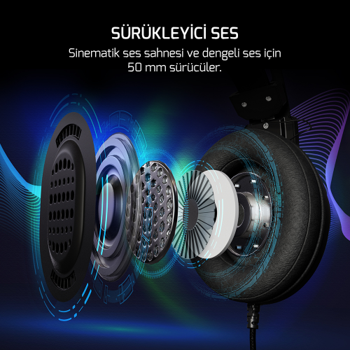 GamePower Kugon Siyah 7.1 Surround Rainbow Gaming Kulaklık