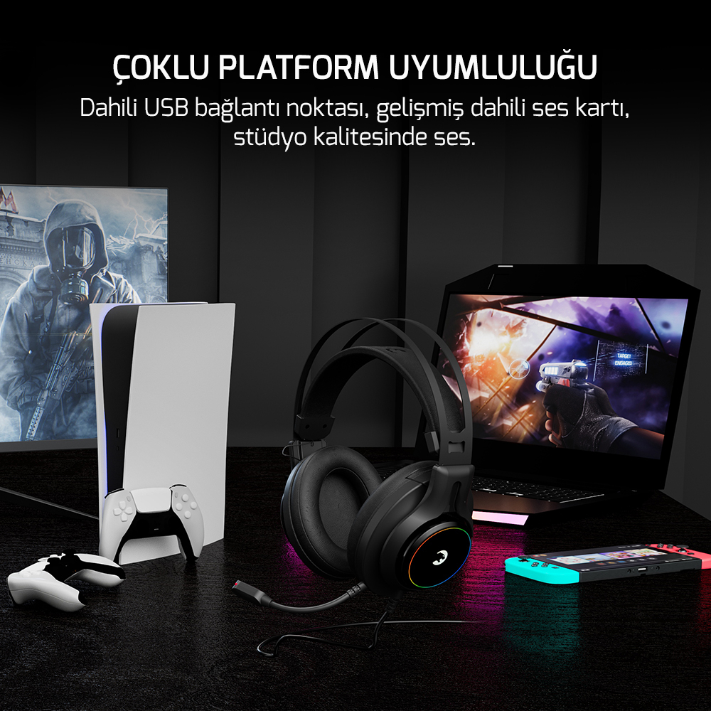 GamePower Kugon Siyah 7.1 Surround Rainbow Gaming Kulaklık