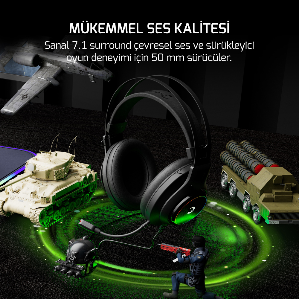 GamePower Kugon Siyah 7.1 Surround Rainbow Gaming Kulaklık