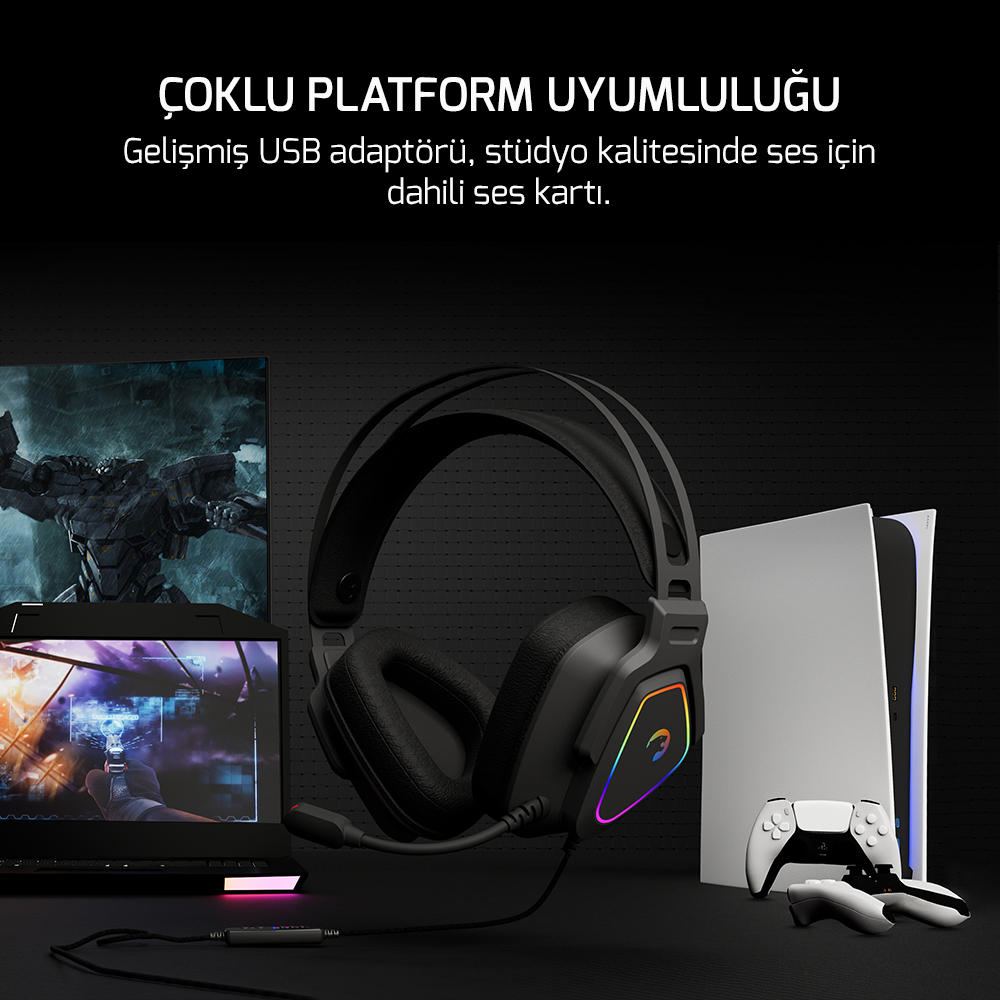GamePower Kyruse Gri 7.1 Surround RGB Gaming Titreşimli Kulaklık