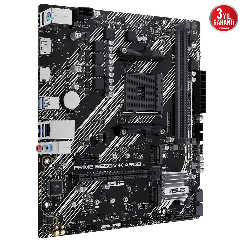 ASUS Prime B550M-K ARGB AMD Soket AM4 DDR4 4866(OC)MHz Micro ATX Gaming (Oyuncu) Anakart