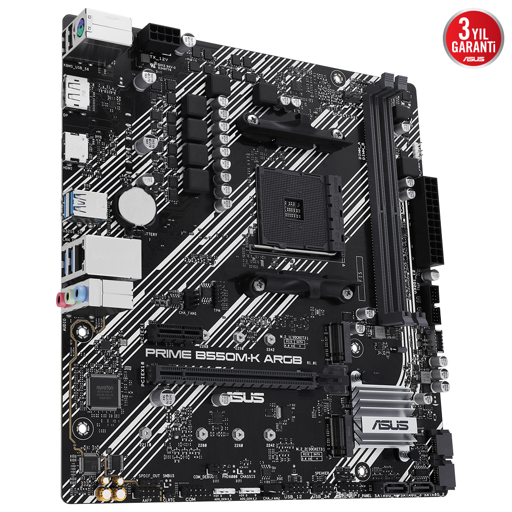 ASUS Prime B550M-K ARGB AMD Soket AM4 DDR4 4866(OC)MHz Micro ATX Gaming (Oyuncu) Anakart