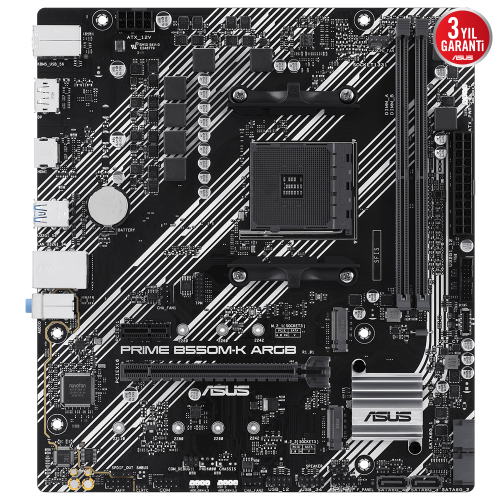 ASUS Prime B550M-K ARGB AMD Soket AM4 DDR4 4866(OC)MHz Micro ATX Gaming (Oyuncu) Anakart