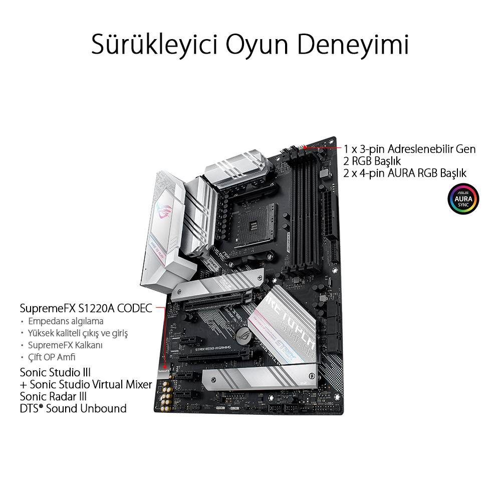 ASUS ROG STRIX B550-A Gaming AMD B550 Soket AM4 DDR4 5100MHz(OC)Mhz ATX Gaming (Oyuncu) Anakart
