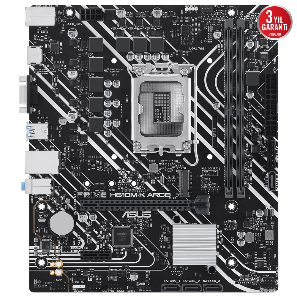 ASUS Prime H610M-K ARGB DDR5 M.2 HDMI VGA mATX 1700p Gaming (Oyuncu) Anakart