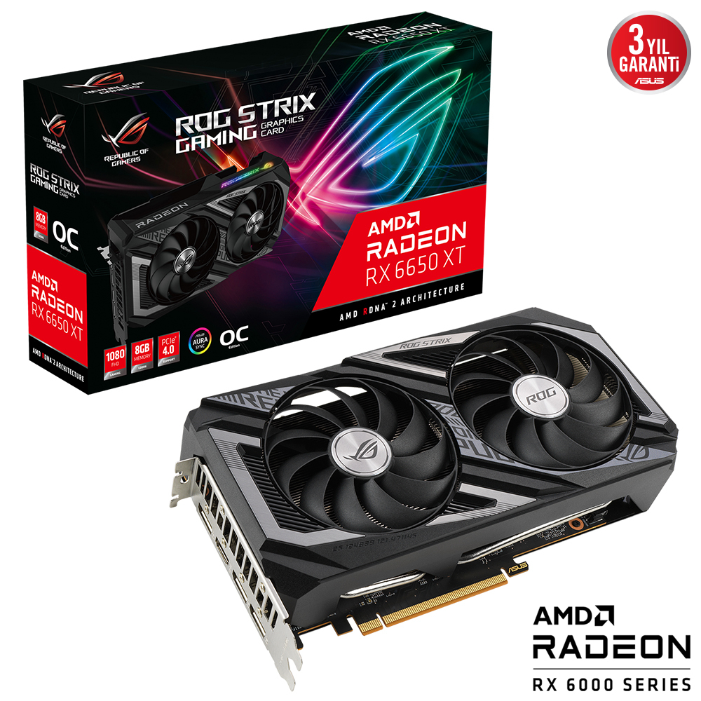 ASUS ROG Strix Radeon RX 6650 XT OC V2 ROG-STRIX-RX6650XT-O8G-V2-GAMING 8GB GDDR6 128Bit DX12 Gaming (Oyuncu) Ekran Kartı