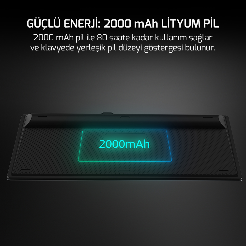 GamePower Eva 7 60M Mekanik Kablolu, 2.4Ghz, Bluetooth 3 Mod Blue Switch Türkçe Q 88 Tuş USB RGB Gaming Klavye - 3 Yıl Garantili