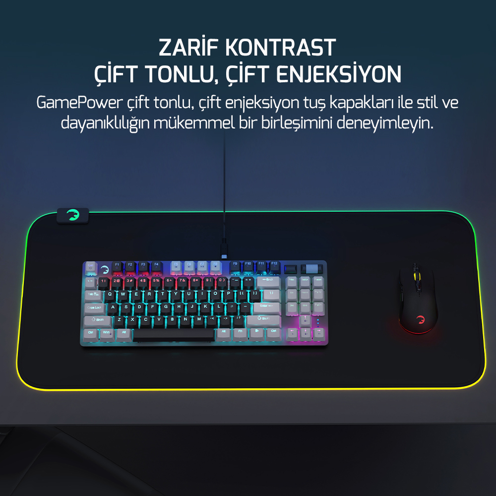 GamePower Eva 5 60M Mekanik Red Switch Türkçe Q 88 Tuş USB Gaming Klavye - 3 Yıl Garantili