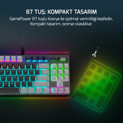 GamePower Eva 5 60M Mekanik Red Switch Türkçe Q 88 Tuş USB Gaming Klavye - 3 Yıl Garantili