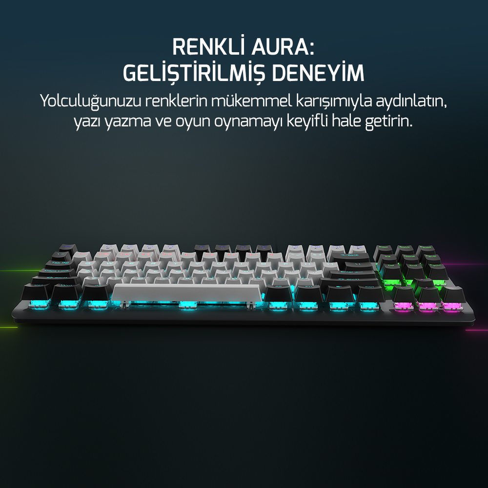 GamePower Eva 3 60M Mekanik Blue Switch Türkçe Q 88 Tuş USB Gaming Klavye - 3 Yıl Garantili