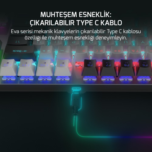 GamePower Eva 3 60M Mekanik Blue Switch Türkçe Q 88 Tuş USB Gaming Klavye - 3 Yıl Garantili