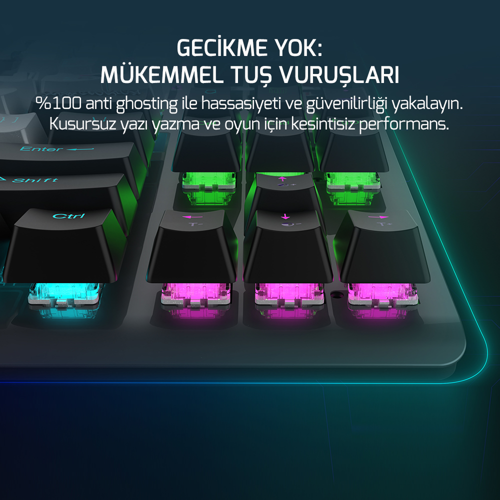GamePower Eva 3 60M Mekanik Blue Switch Türkçe Q 88 Tuş USB Gaming Klavye - 3 Yıl Garantili