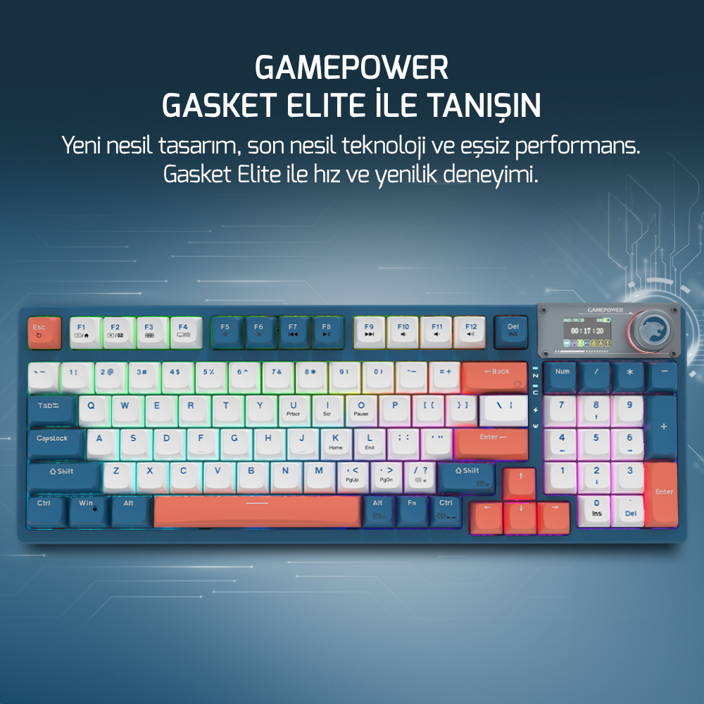 GamePower Gasket Elite RGB Wireless/Bluetooth/Kablolu Mekanik Red Switch Gasket Gaming Klavye