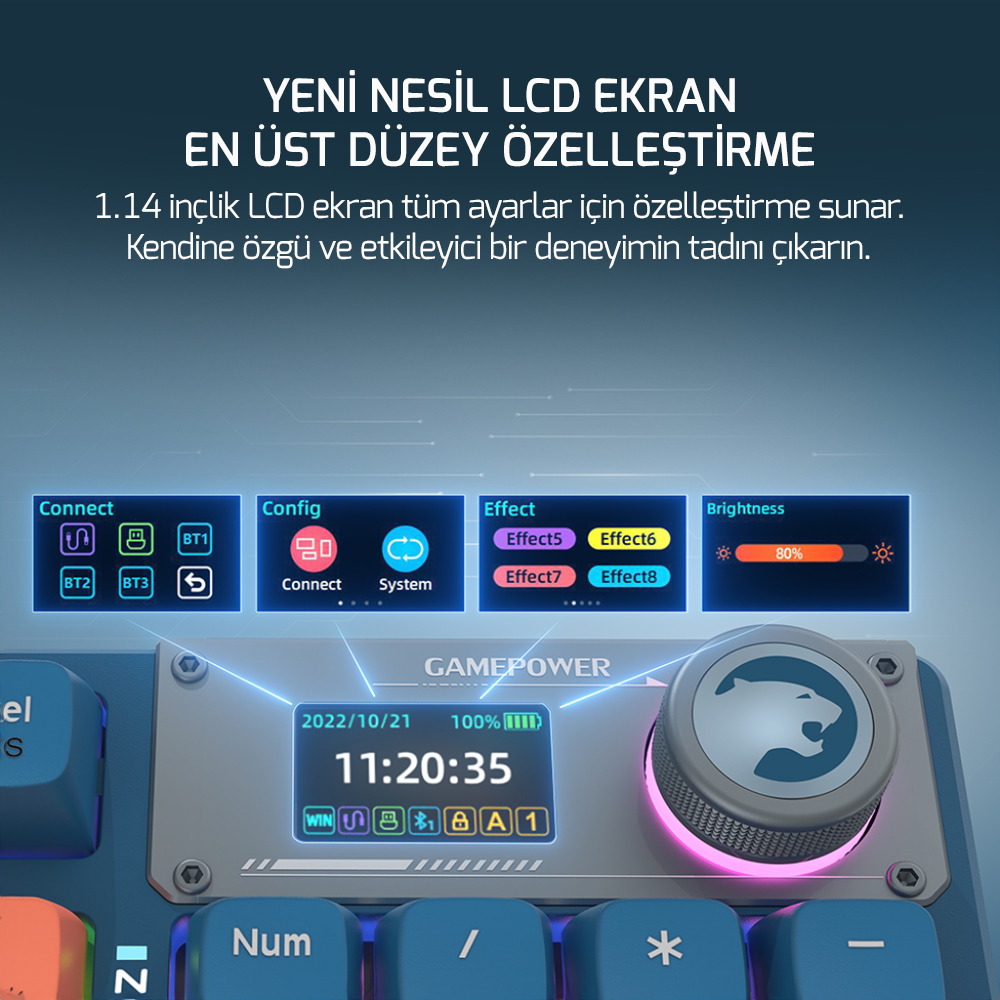 GamePower Gasket Elite RGB Wireless/Bluetooth/Kablolu Mekanik Red Switch Gasket Gaming Klavye