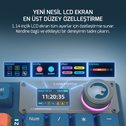 GamePower Gasket Elite RGB Wireless/Bluetooth/Kablolu Mekanik Red Switch Gasket Gaming Klavye