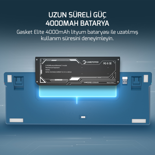 GamePower Gasket Elite RGB Wireless/Bluetooth/Kablolu Mekanik Red Switch Gasket Gaming Klavye