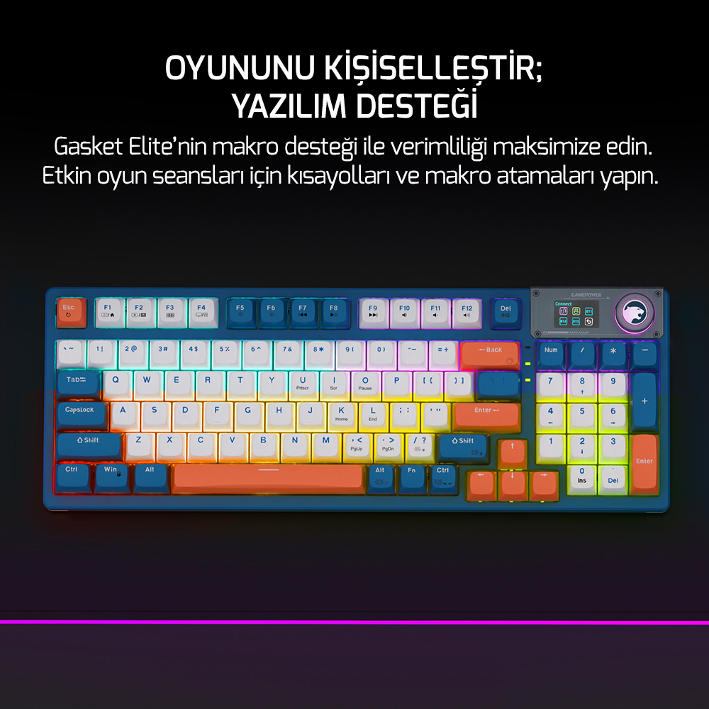 GamePower Gasket Elite RGB Wireless/Bluetooth/Kablolu Mekanik Red Switch Gasket Gaming Klavye