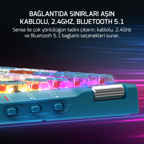 GamePower Sense RGB Wireless/Bluetooth/Kablolu Mekanik Red Switch Gaming Klavye
