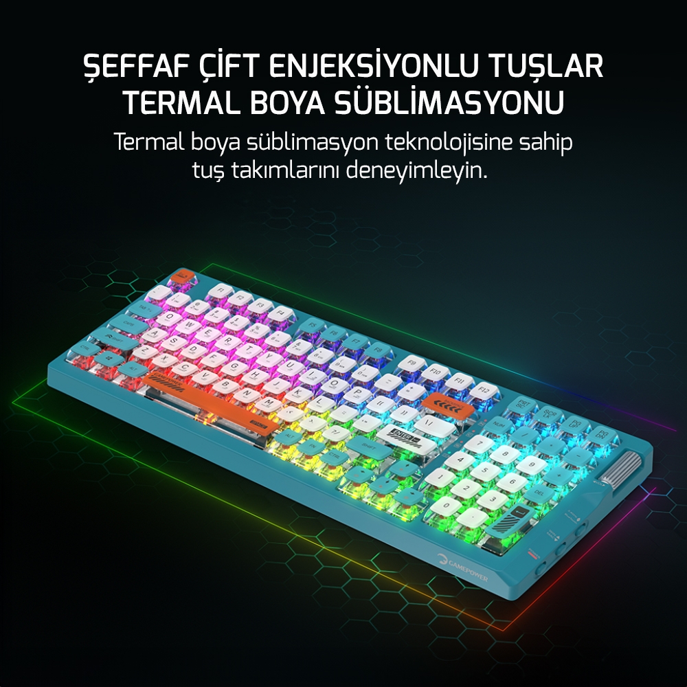 GamePower Sense RGB Wireless/Bluetooth/Kablolu Mekanik Red Switch Gaming Klavye